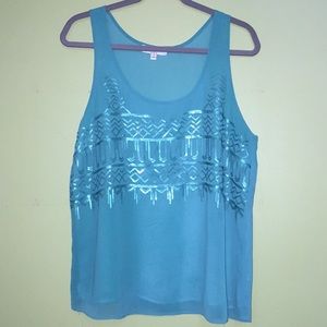 Umgee Aqua Blue Sequin Embroidered Tank Top